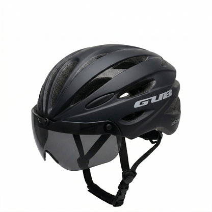 Fahrradhelm | integrierte Brille, Visier | schwarz, belüftet