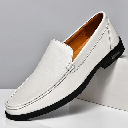 Hand-stitched leather slip-on moccasins