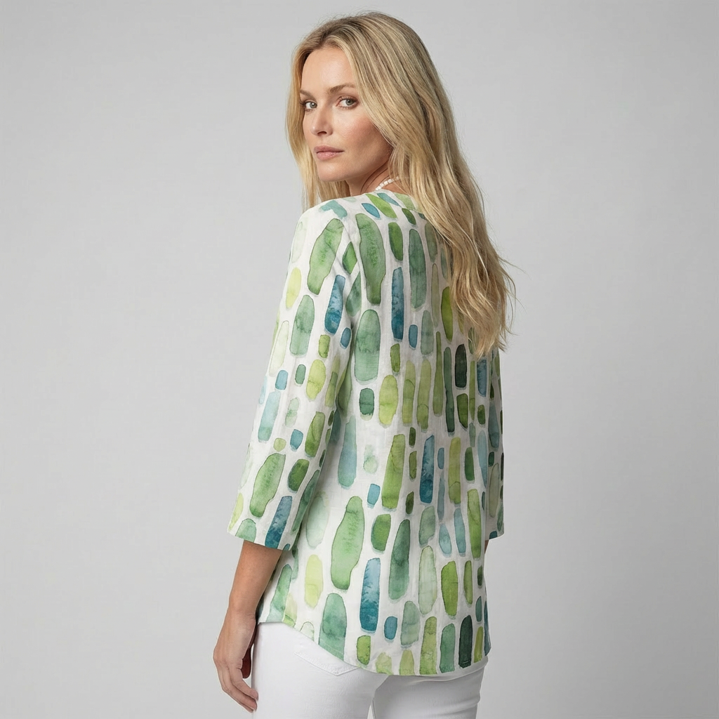 Geometric V-Neck 3/4 Sleeve Blouse - Zayda
