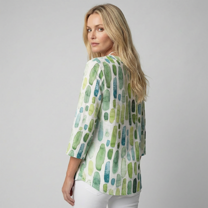Geometric V-Neck 3/4 Sleeve Blouse - Zayda