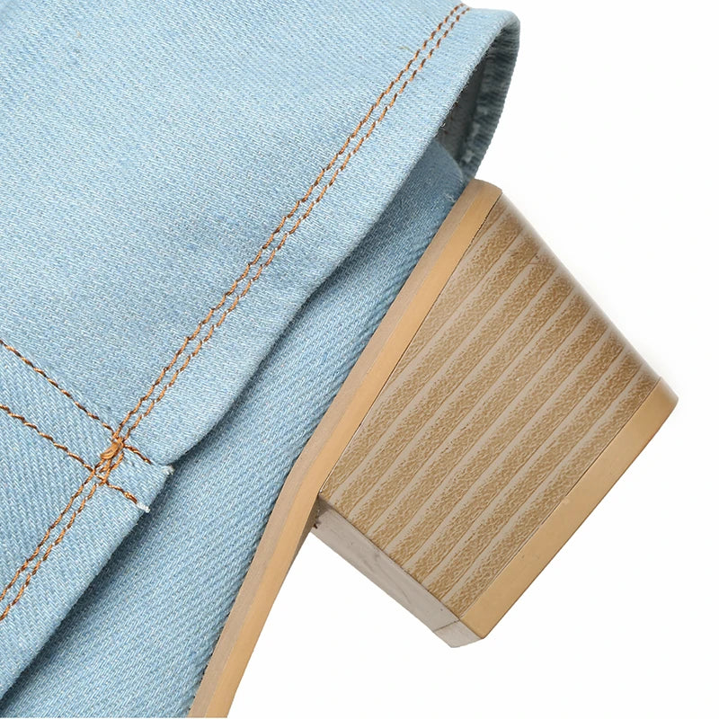 Bottes de cowboy en jean pour femme, hautes et à bout pointu