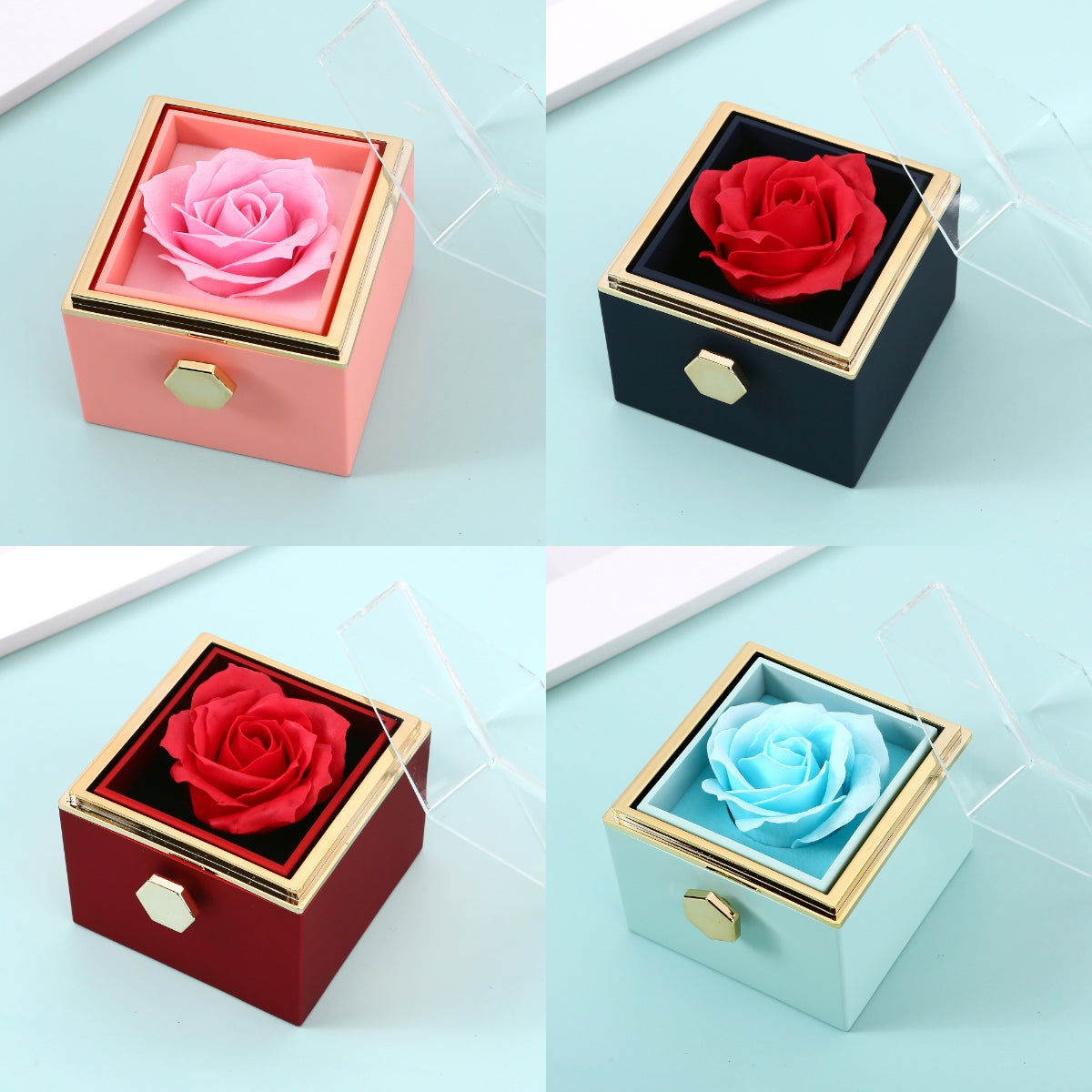 Gift Set with Real Rose & Double Heart Necklace