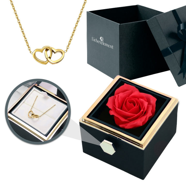Gift Set with Real Rose & Double Heart Necklace