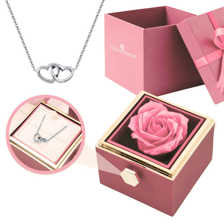 Gift Set with Real Rose & Double Heart Necklace