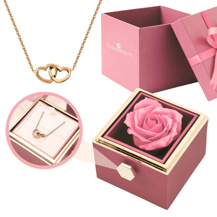 Gift Set with Real Rose & Double Heart Necklace