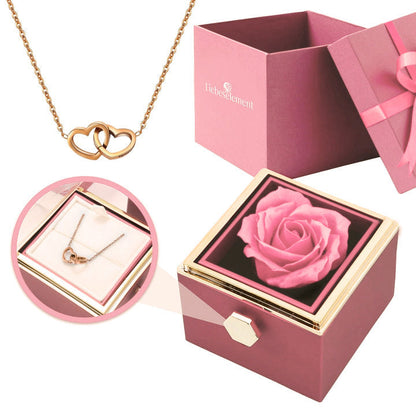 Gift Set with Real Rose & Double Heart Necklace