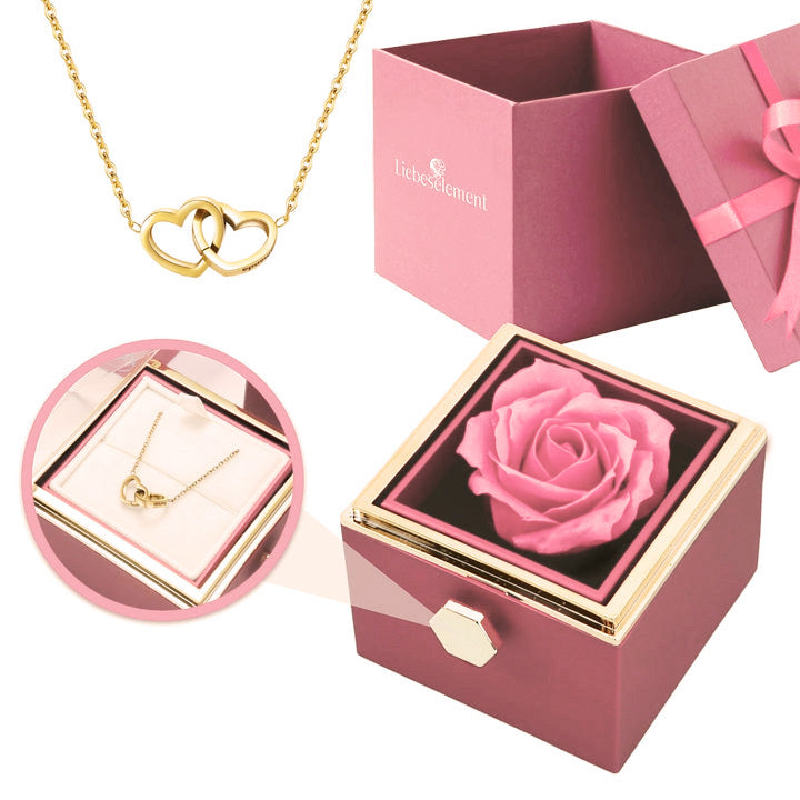 Gift Set with Real Rose & Double Heart Necklace