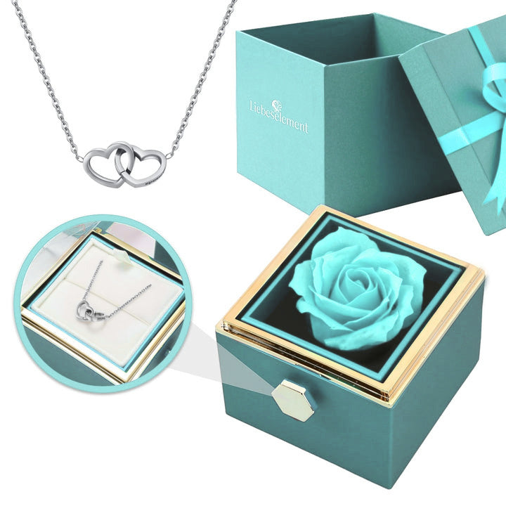 Gift Set with Real Rose & Double Heart Necklace