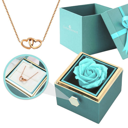 Gift Set with Real Rose & Double Heart Necklace
