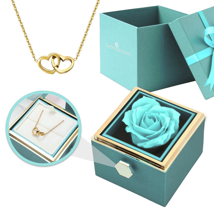 Gift Set with Real Rose & Double Heart Necklace