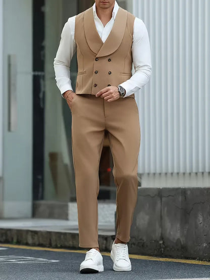 Gilet with double-breasted design and trousers