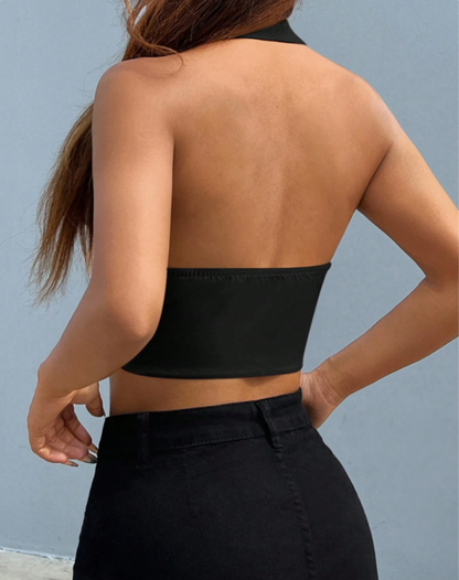 Tailored Women's Black Gilet Top with Sleeveless Design and Button Closure