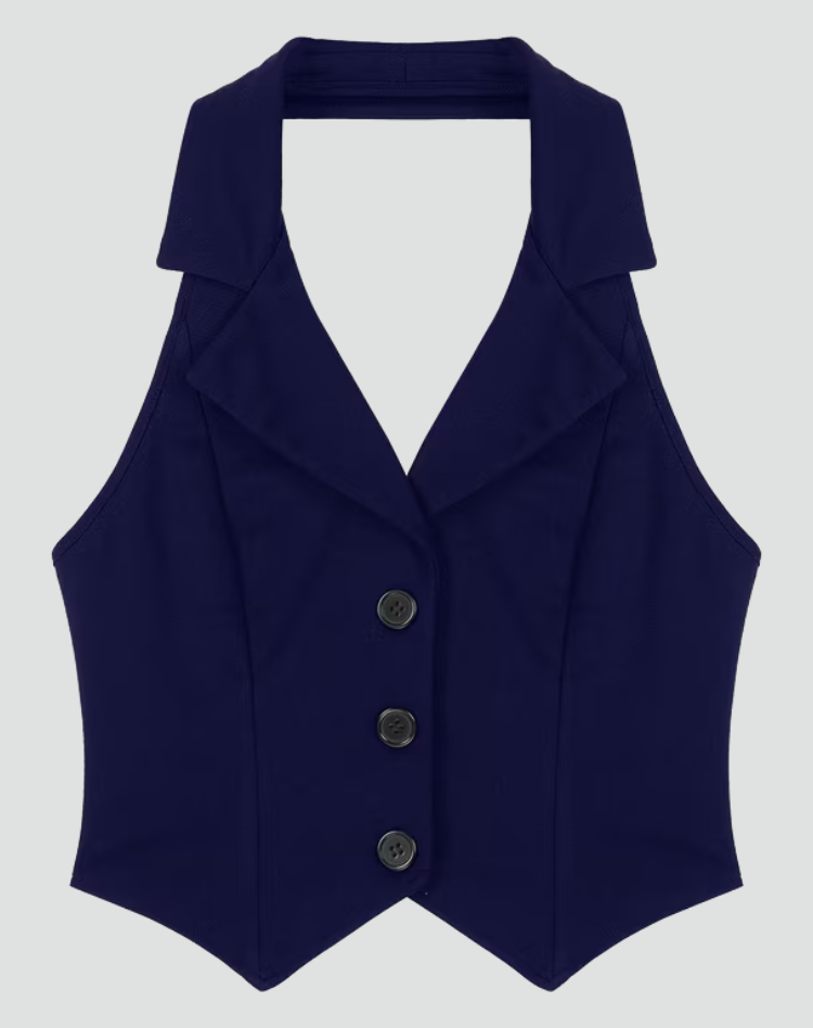 Tailored Women's Black Gilet Top with Sleeveless Design and Button Closure