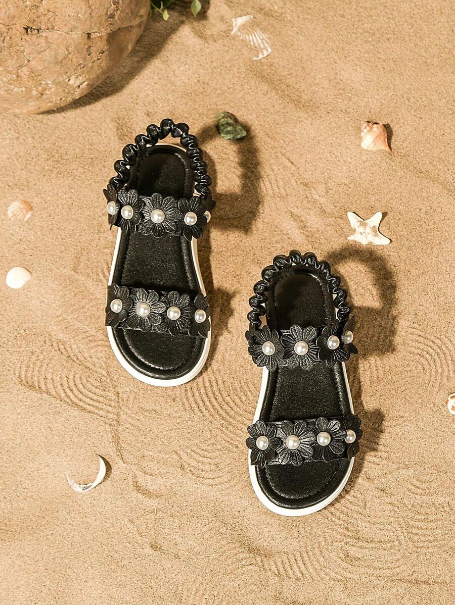 Girls' Sandals with Floral Decoration and Soft Sole