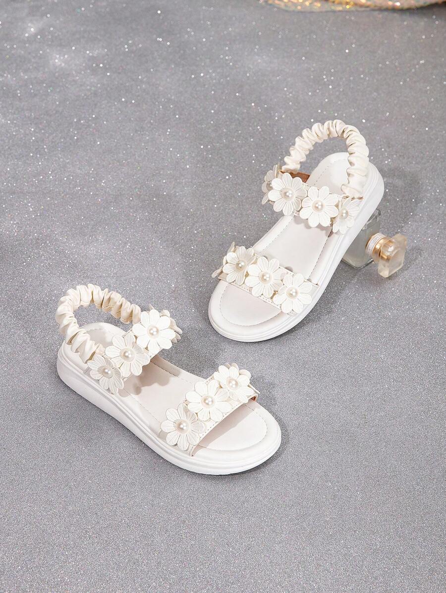 Girls' Sandals with Floral Decoration and Soft Sole