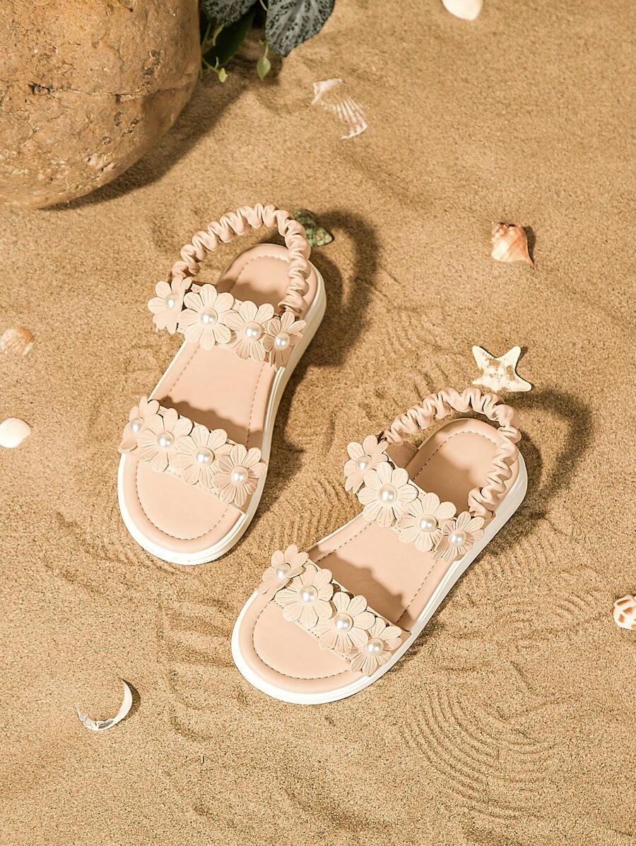 Girls' Sandals with Floral Decoration and Soft Sole