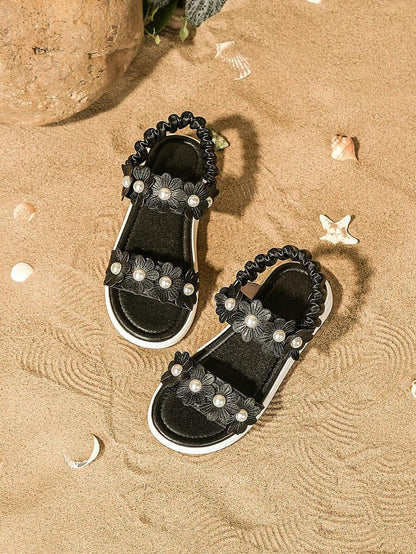 Girls' Sandals with Floral Decoration and Soft Sole