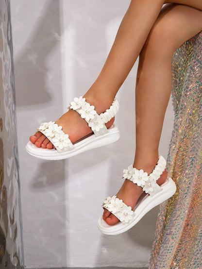 Girls' Sandals with Floral Decoration and Soft Sole