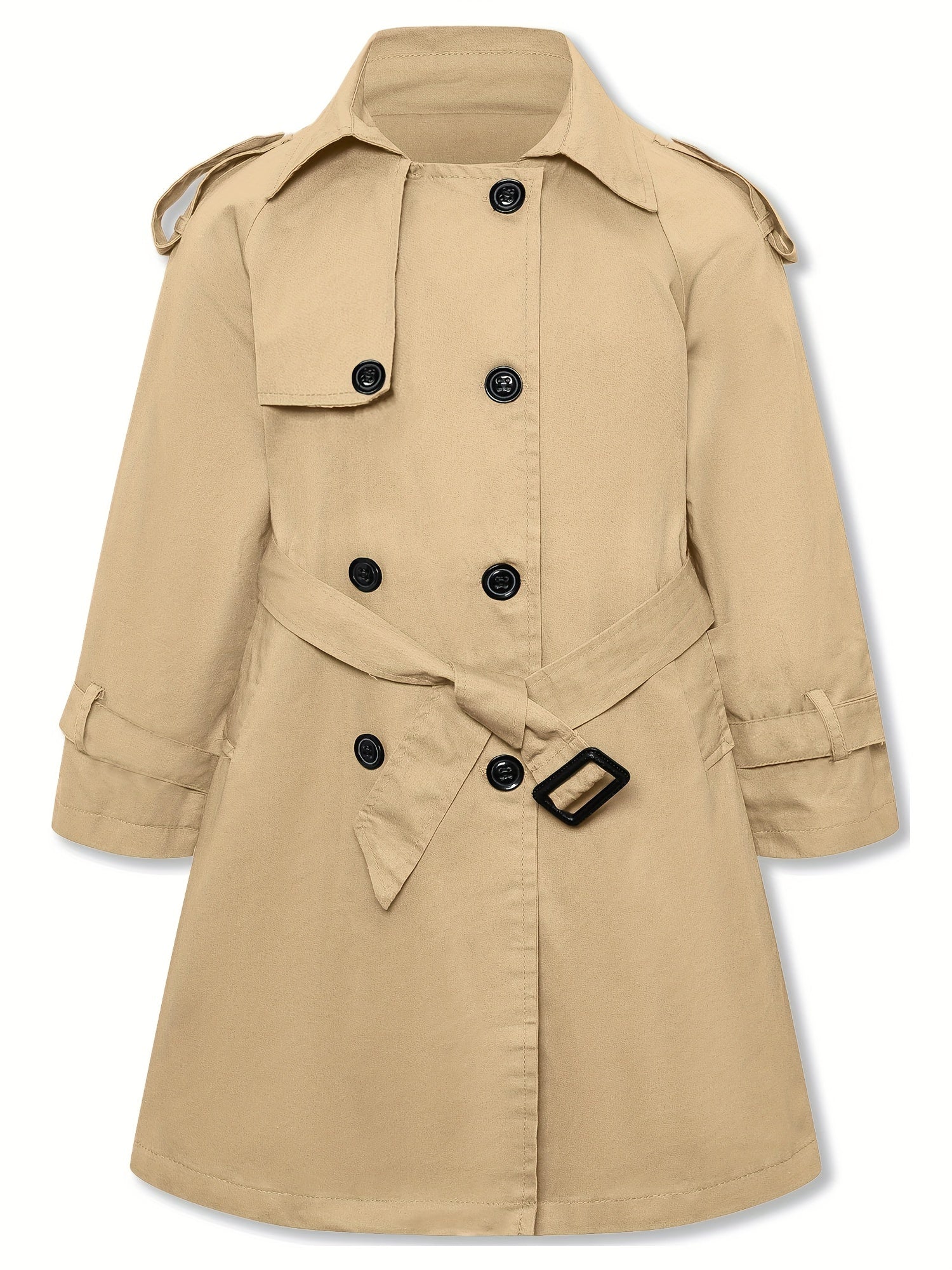 Girls' trench coat with classic button closure and collar tunic jacket with belt - Hanie