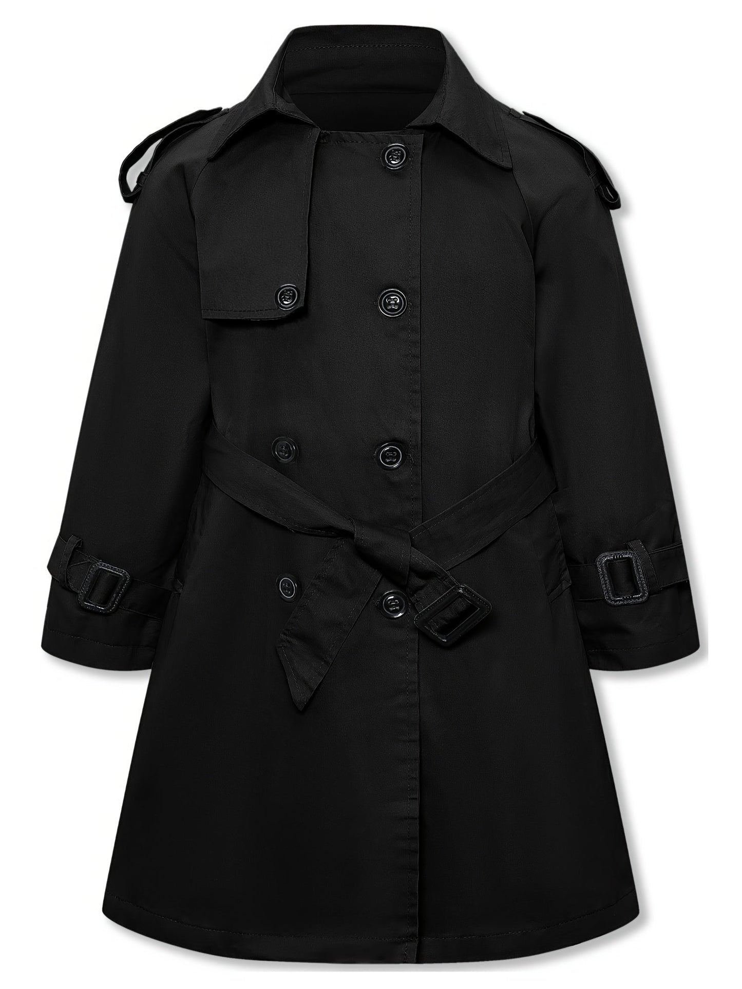 Girls' trench coat with classic button closure and collar tunic jacket with belt - Hanie