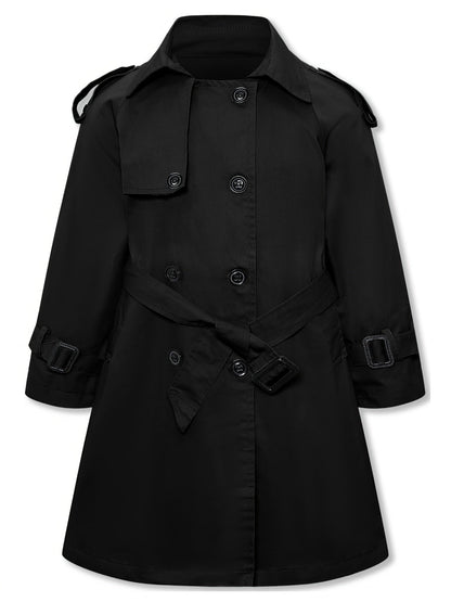Girls' trench coat with classic button closure and collar tunic jacket with belt - Hanie