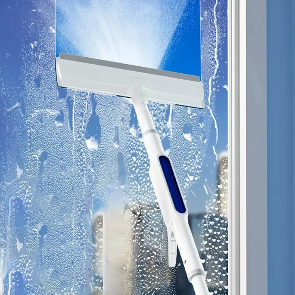 Drehbarer 3-in-1 Fensterreiniger mit Teleskopgriff und Sprühfunktion