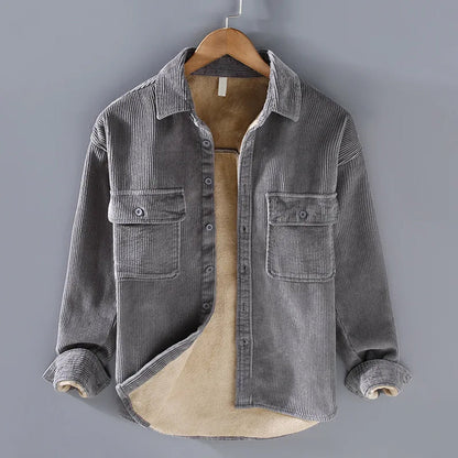 Warm Vintage Casual Men's Shirt with Fleece Lining