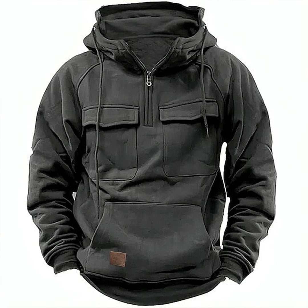 Retro Motor Hoodie for Men with a Rugged Look and Practical Details