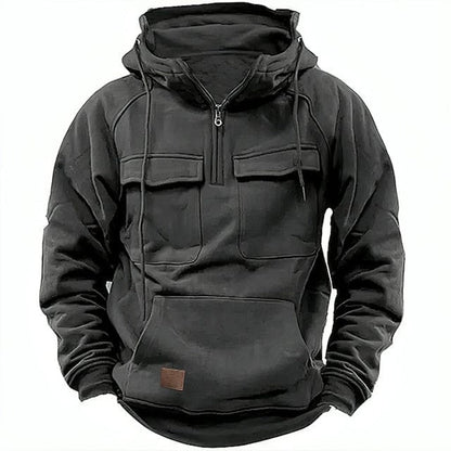 Retro Motor Hoodie for Men with a Rugged Look and Practical Details