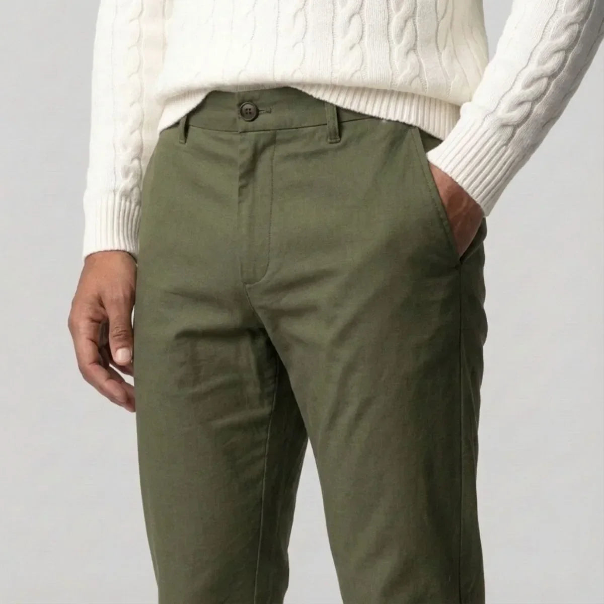 Green Chinos with Regular Fit and Side Pockets