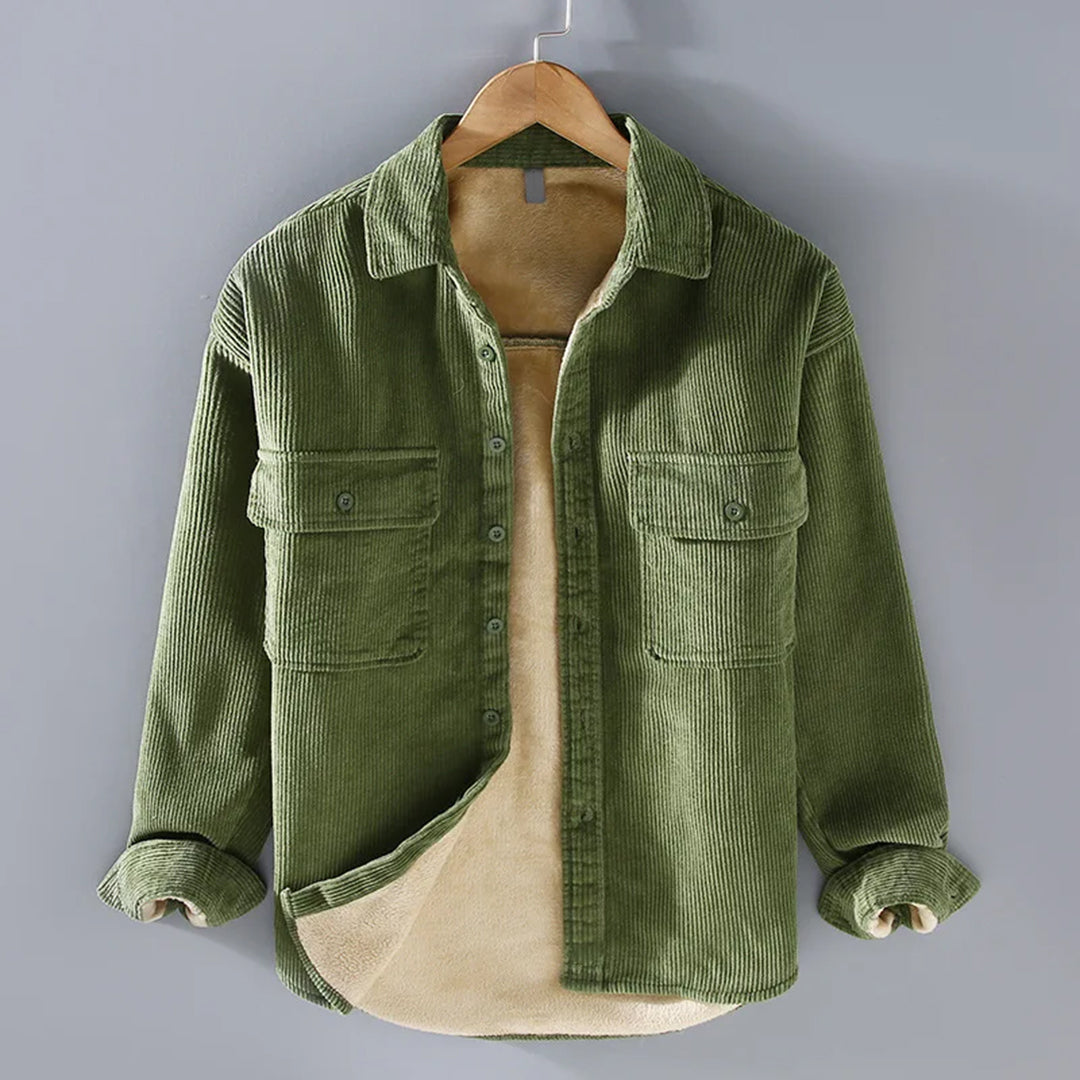 Warm Vintage Casual Men's Shirt with Fleece Lining