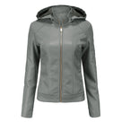 Leather Ladies Jacket with Removable Hood and Zipper
