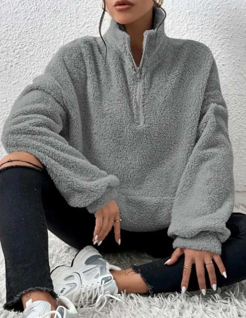 Soft Warm Fleece Jumper for Women with Half Zip and High Collar