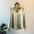 Ladies Glamorous Satin Blouse with Collar and Long Sleeves