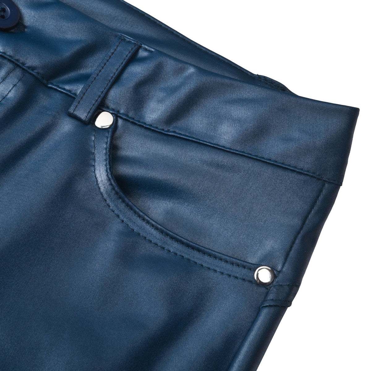 Ladies' Faux Leather Skinny Trousers with Stretch and Pockets