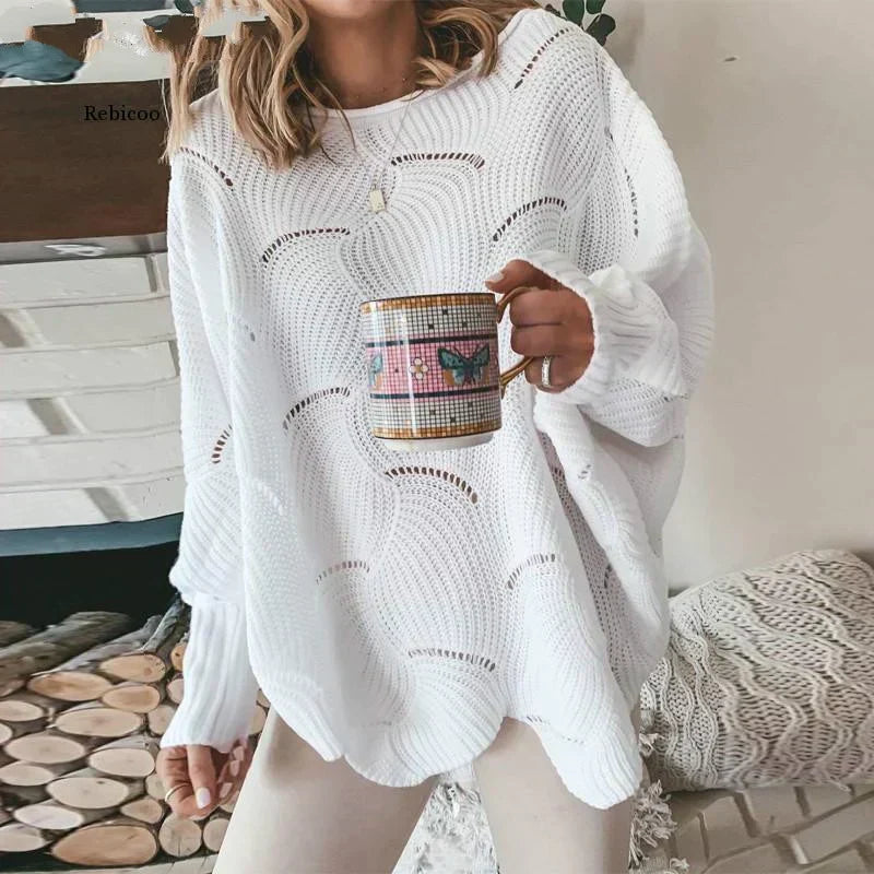 Maglione oversize da donna con motivo traforato – Comodo e alla moda