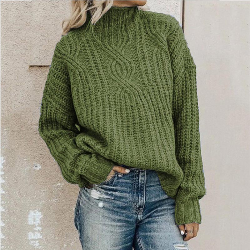 Ladies' Chunky Cable Knit Jumper with Roll Neck