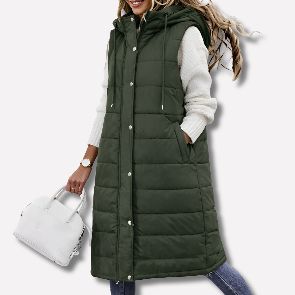Long hooded gilet for women
