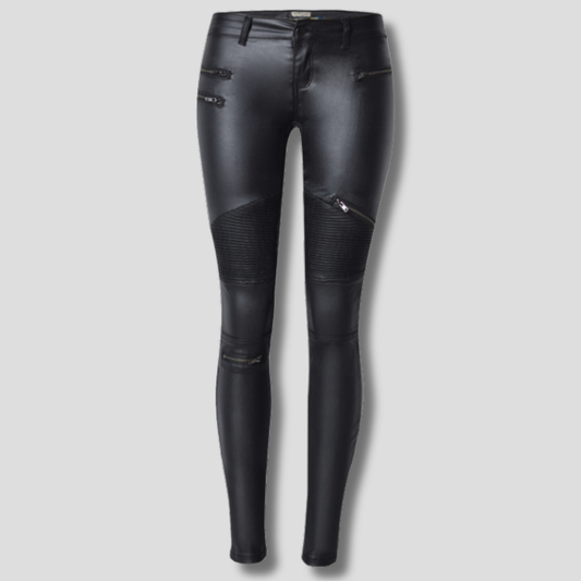 Pantalones ajustados de cuero sintético para mujer