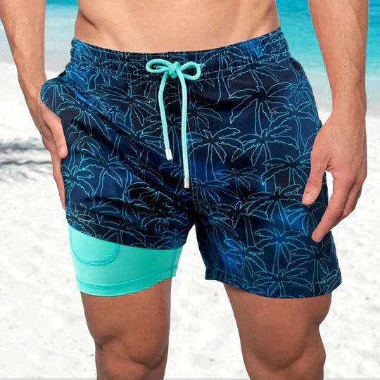 Pantaloncini da bagno da uomo in tessuto ad asciugatura rapida con fodera contenitiva