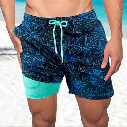 Pantaloncini da bagno da uomo in tessuto ad asciugatura rapida con fodera contenitiva