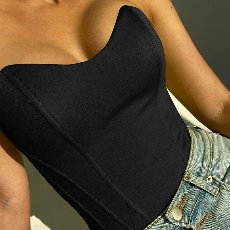 Top corto tipo corsé sin tirantes para mujer