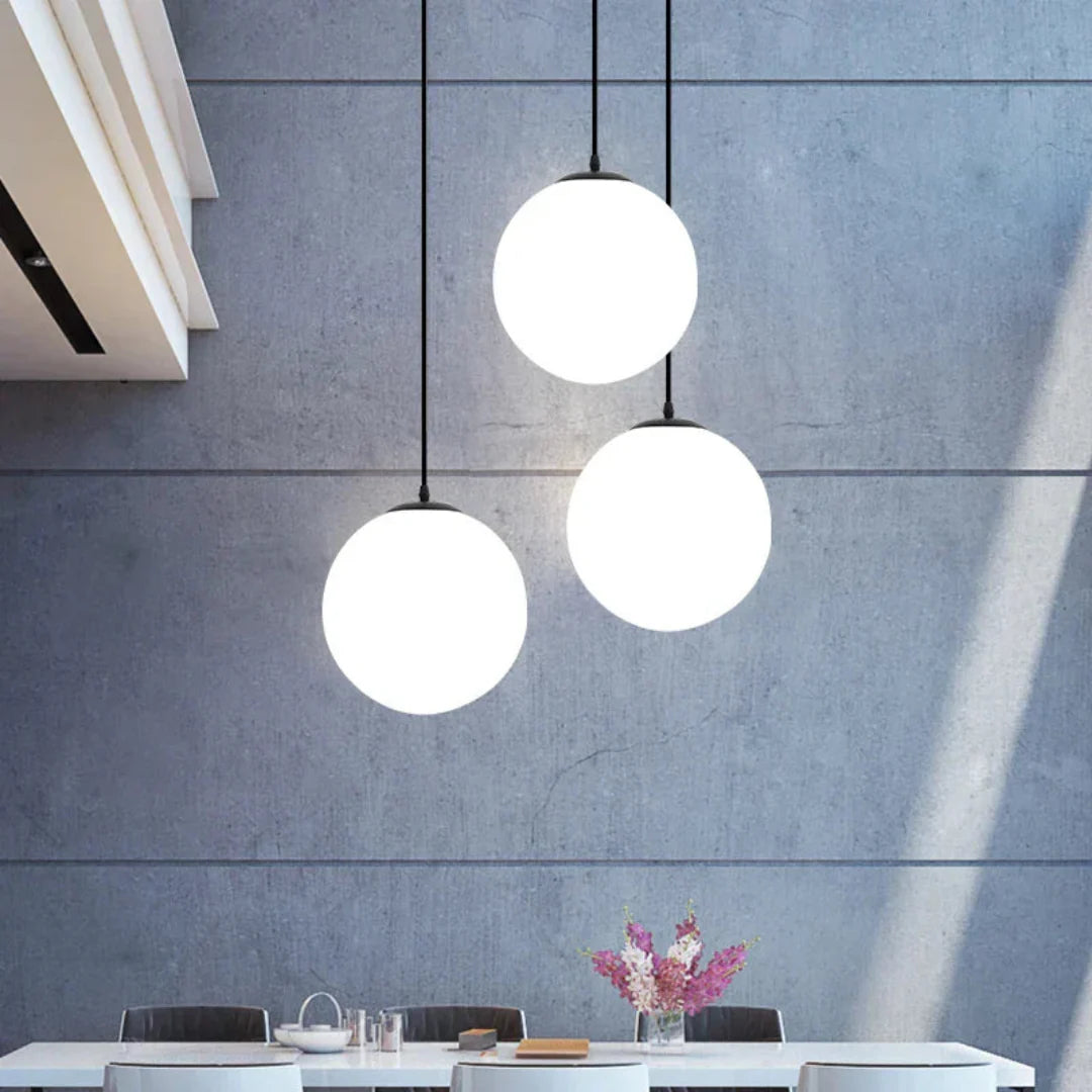 Modern Glass Pendant Lights with White Spherical Lamp Shades