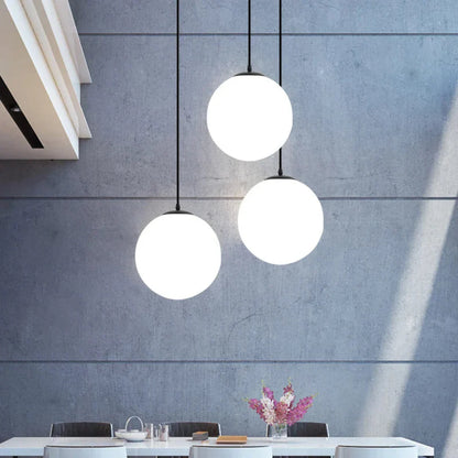 Modern Glass Pendant Lights with White Spherical Lamp Shades