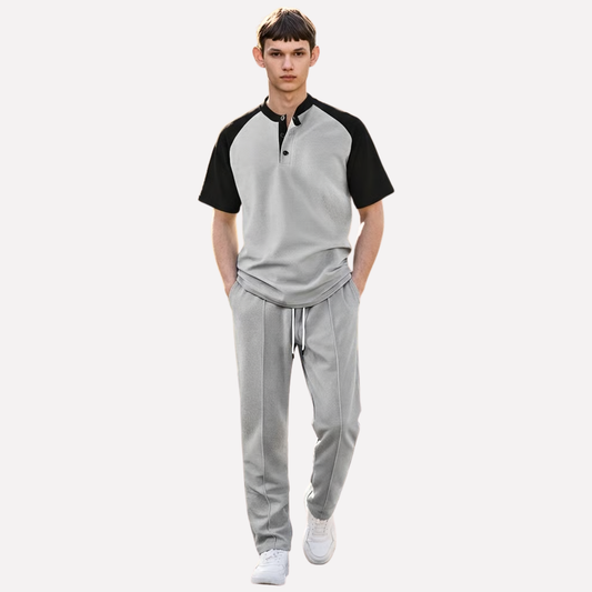 Herren-Loungewear-Set aus Button-down-Hemd und Waffel-Langhose