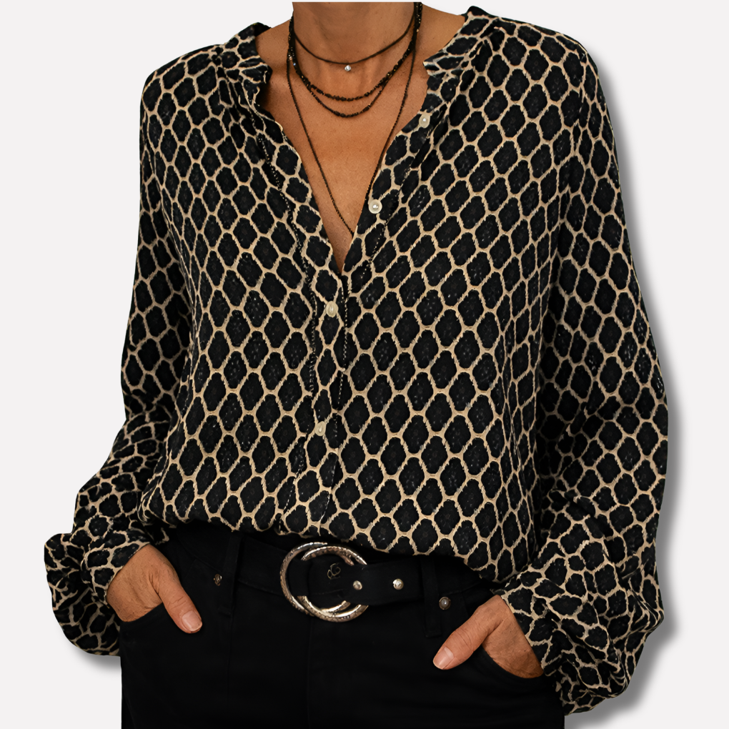 Printed Elegant Blouse with V-Neck