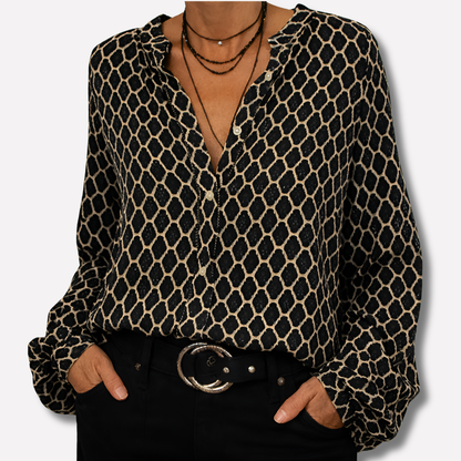 Printed Elegant Blouse with V-Neck