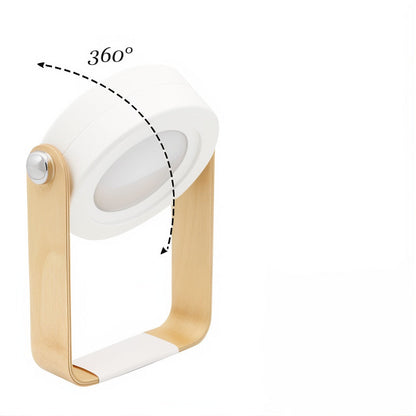 Dimmable LED Table Lamp with Wooden Frame and 360-Degree Adjustable Light