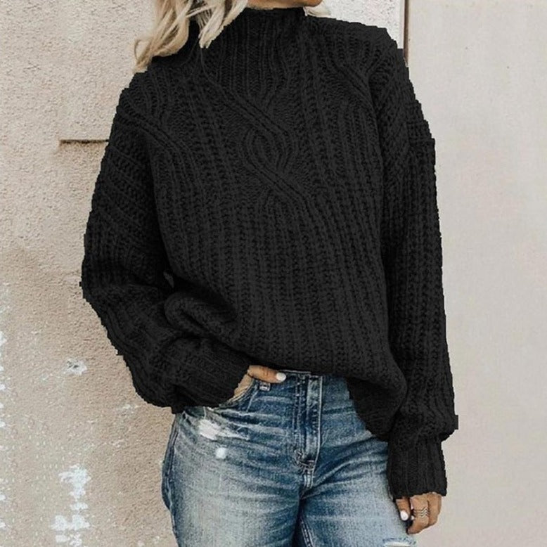 Ladies' Chunky Cable Knit Jumper with Roll Neck