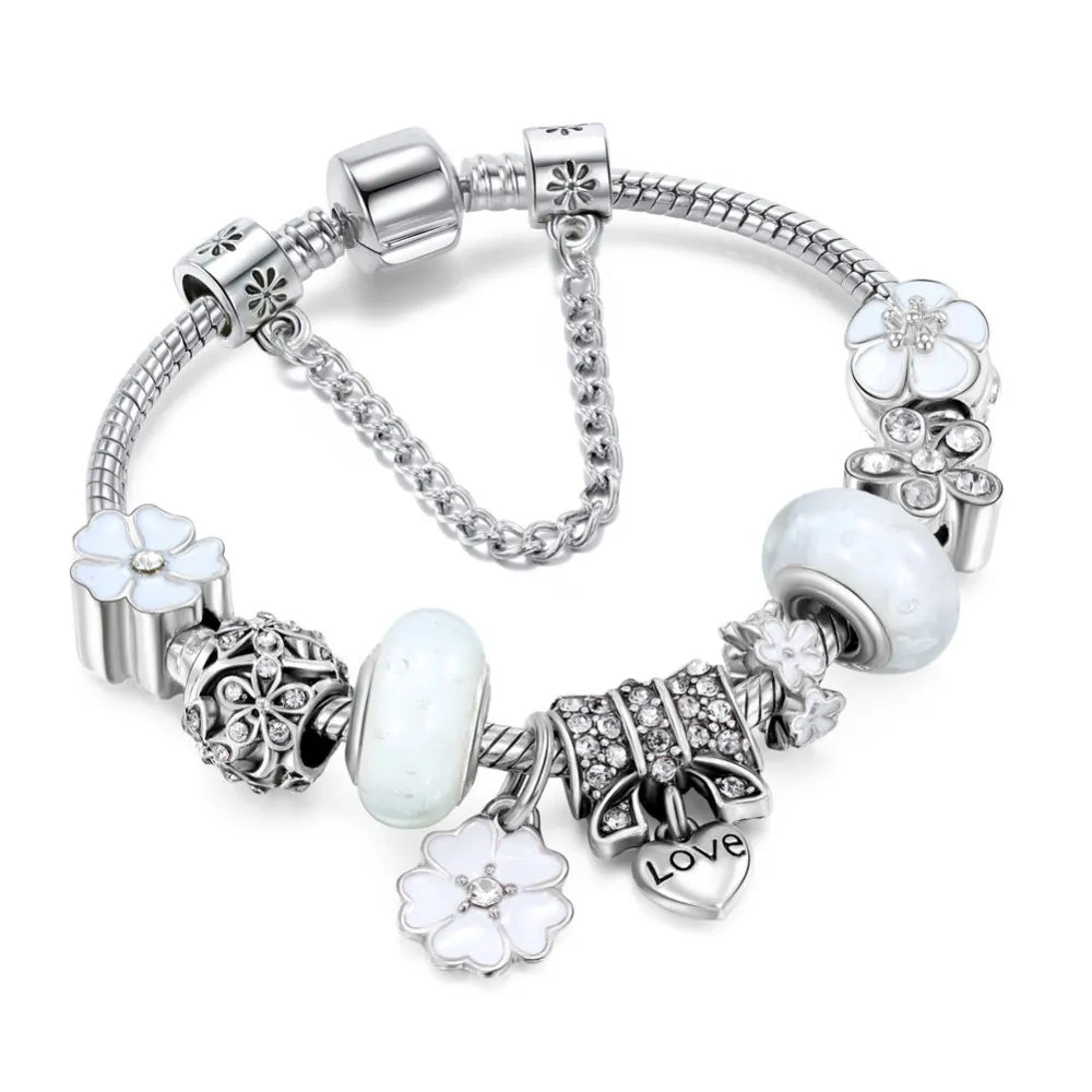 Unique Silver Charm Bracelet Love